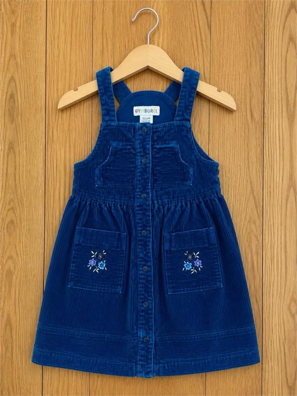 Vintage Gymboree Rainbow Tag Girls 4/5 Y/O Blue Corduroy Jumper Dress Floral